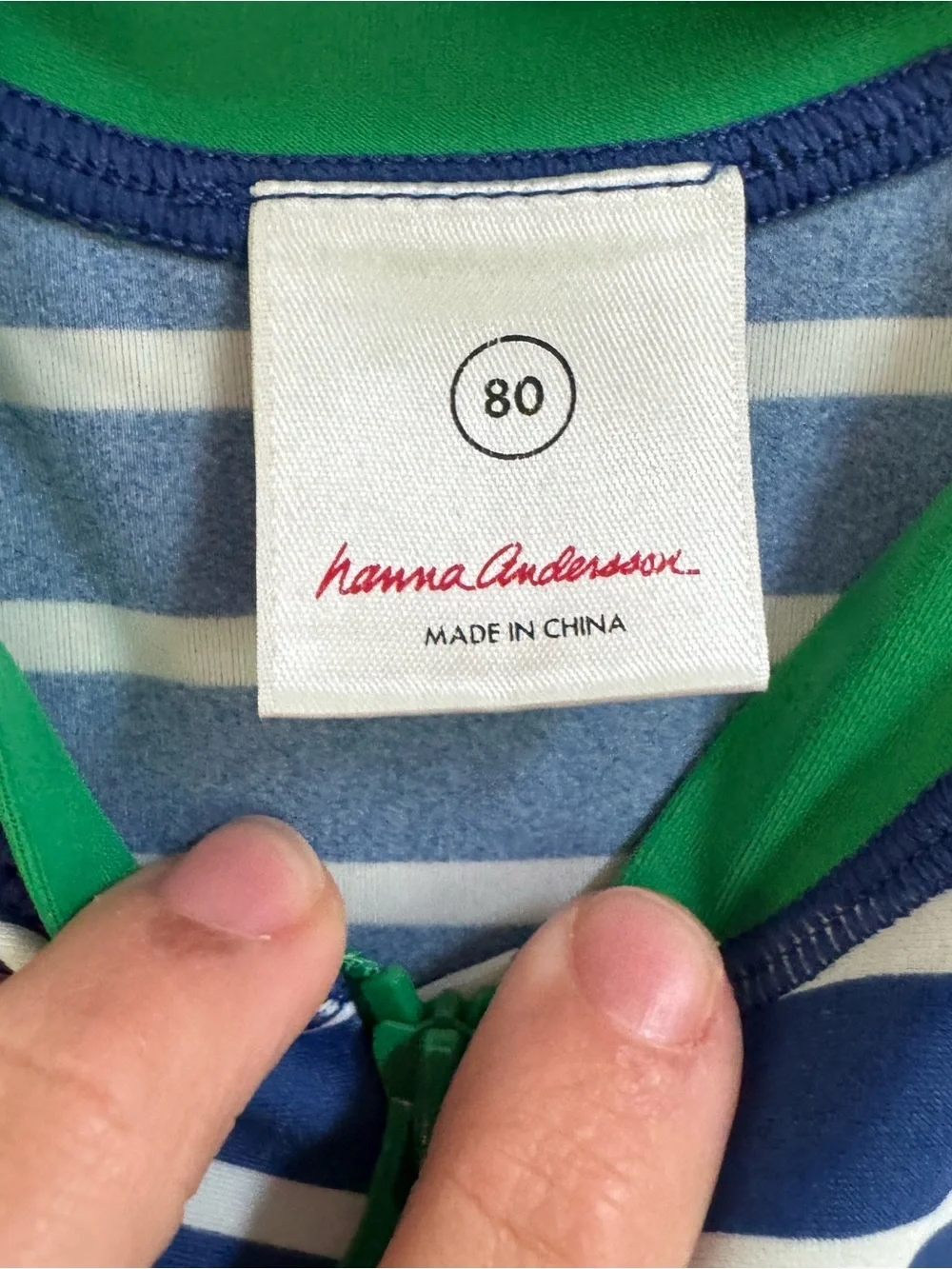 Hanna Andersson Kids Blue Green Striped Rash Guard One Piece Swimsuit Size‎ 80